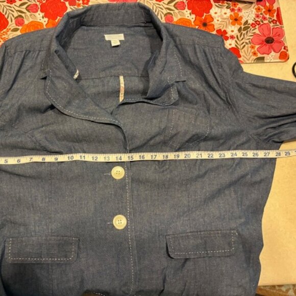 Charter Club Women's Light-Wash Cotton Blue Chambray Denim Blazer Jacket Sz 24W - Picture 10 of 12
